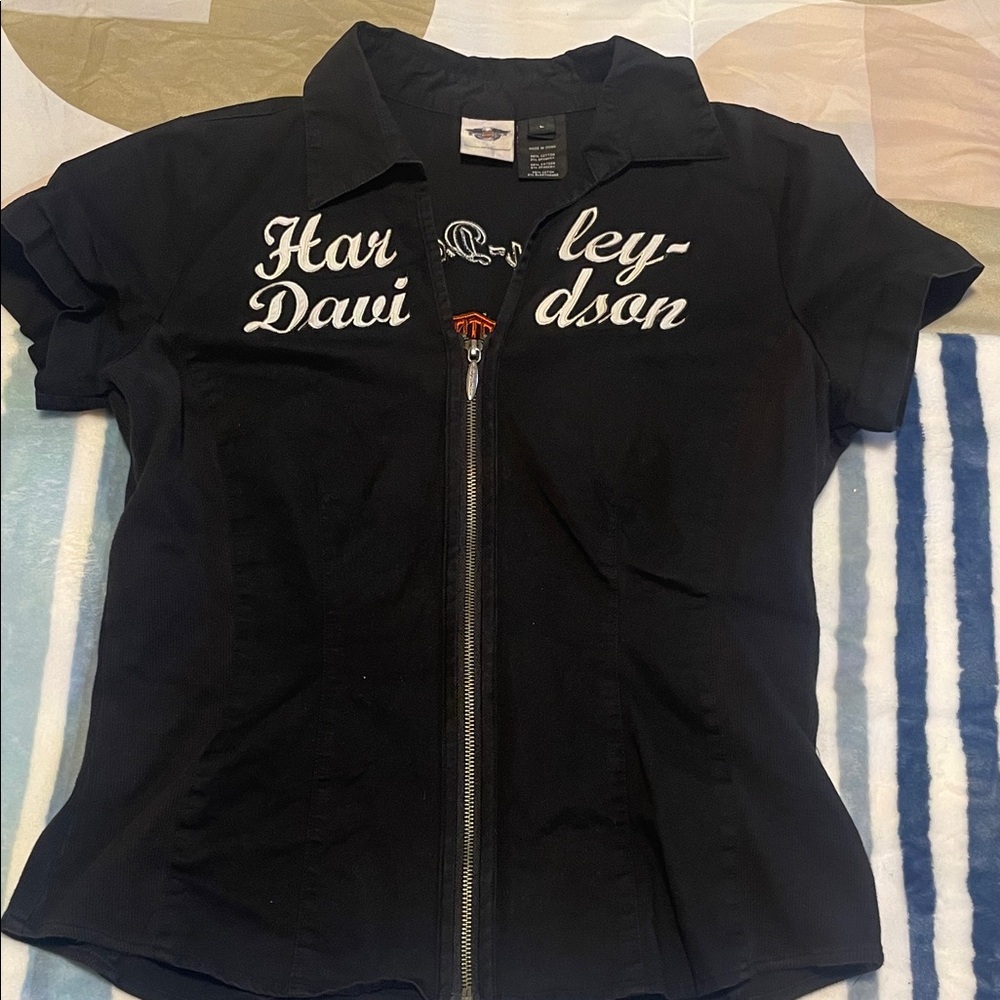 Harley-Davidson Black Short Sleeve Zip-Up